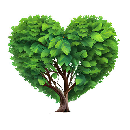 Summer Heart shape tree over Valentine Love and nature concept on Isolated Transparent png background. Generative AI.の素材