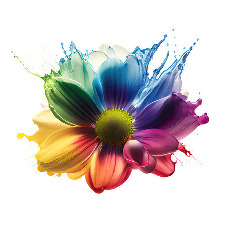 Abstract paint splatter flower and paint splash closeup isolated Transparent background png. Generative AI.の素材
