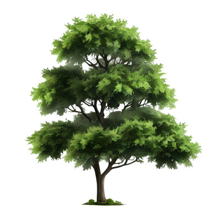 Green summer big Tree on transparent background, real tree green leaf isolate die cut png file. Generative AI.の素材