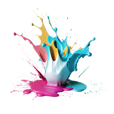 Colorful pastel color acrylic paint splashing isolated transparent png background. Generative AI.の素材