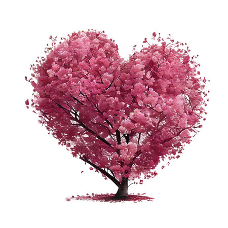 Spring Heart shape pink tree sakura. Valentine Day Love and nature concept on Isolated Transparent png background. Generative AI.の素材