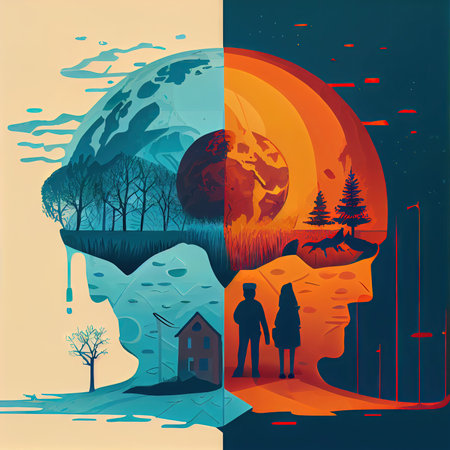 Climate change concerns, 3d icon Global warming, cute Graphic illustration of floating earth melting. Generative AI.の素材