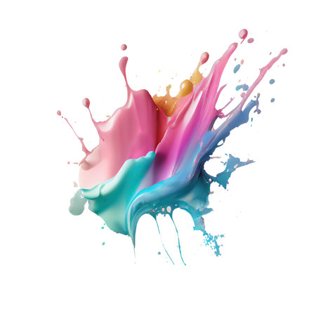 Colorful pastel color acrylic paint splashing isolated transparent png background. Generative AI.の素材