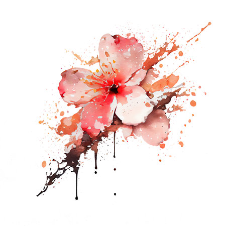 Pink spring Watercolor cherry blossom. Sakura tree branch with spring flowers isolated transparent png. Generative AI.の素材