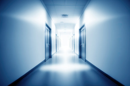 Abstract blur image background of corridor in hospital or clinic image. Generative AI.の素材