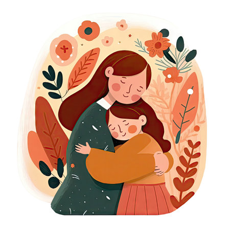 Little girl hug her mother with love. Mom and daughter love as family greeting card. Mothers day concept media isolated transparent png. Generative AI.の素材
