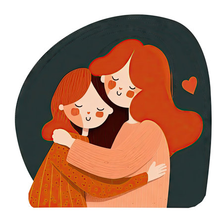 Little girl hug her mother with love. Mom and daughter love as family greeting card. Mothers day concept media isolated transparent png. Generative AI.の素材