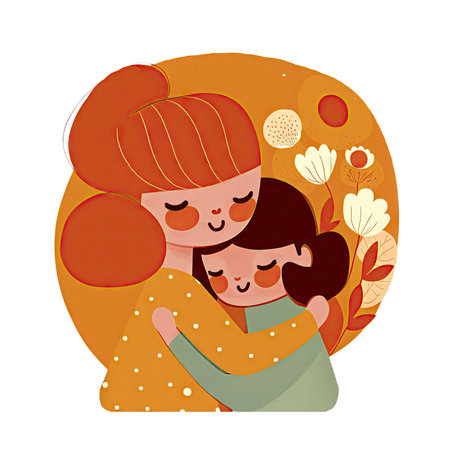 Little girl hug her mother with love. Mom and daughter love as family greeting card. Mothers day concept media isolated transparent png. Generative AI.の素材