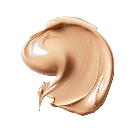 Gently beige strokes cream and texture of makeup foundation or acrylic paint isolated background transparent png. Generative AI.の素材
