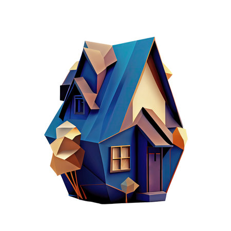 Cute 3d icon house symbol. Real estate, mortgage, loan concept. Cartoon minimal low poly style on Isolated Transparent png background. Generative ai.の素材