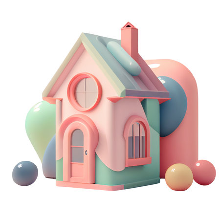 Cute 3d icon house symbol. Real estate, mortgage, loan concept. Cartoon minimal pastel color style on Isolated Transparent png background. Generative ai.の素材