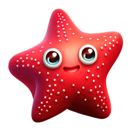 3d icon cute Starfish smiling cartoon illustration. Ocean fish Minimal tropic beach object isolated Transparent background png. Generative ai.の素材