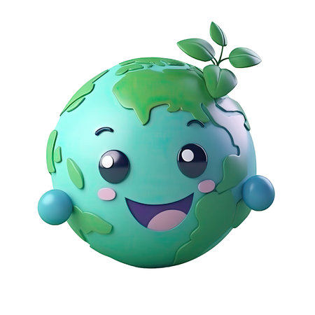 Cartoon planet cute 3d icon Earth day kawaii or environment conservation concept. Save green concept isolated Transparent background png. Generative ai.の素材