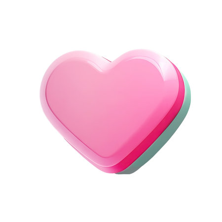 3d icon Valentine Pink heart love shape on isolated transparent background png. Generative ai.の素材