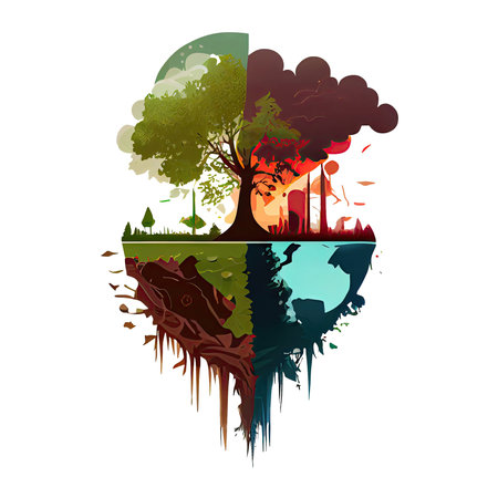 National Pollution Prevention Day for Awareness Campaign About Factory, Forest or Vehicle Problems in Template Cartoon Flat Illustration isolated transparent background png. Generative AI.の素材