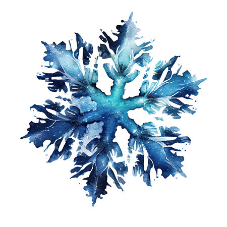Winter christmas snowflake watercolor crystal illustration close-up isolated transparent background png. Generative AIの素材