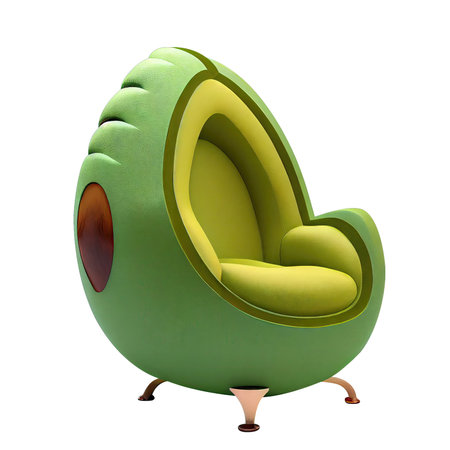 Comfortable modern author's armchair in the form of avocado. Interior element isolated Transparent background png. Generative AI.の素材
