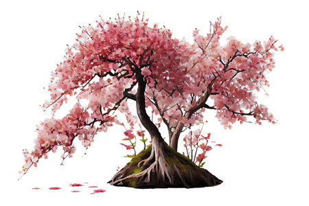 Cherry blossoms Pink spring tree on Isolated Transparent png background. 3D illustration spring. Generative AI.の素材