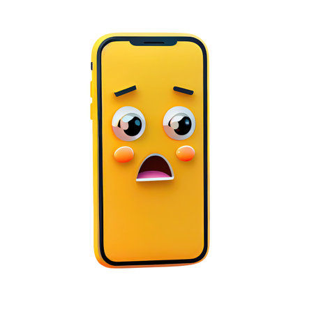 Cute surprised emoji smartphone emotions, 3D icon cartoon kawaii character illustration isolated background transparent png. Generative AI.の素材
