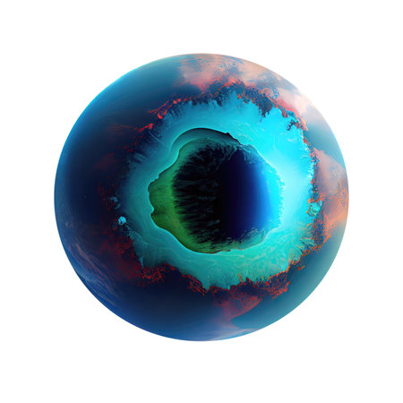 Ozone holes on the planet, the global problem of the Earth, 3D icon isolated background transparent png. Generative AI.の素材