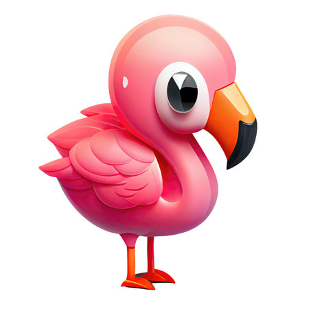 3d kawaii icon Cute Beautiful Summer Flamingo Cartoon sweet character on Isolated Transparent png background. Generative AI.の素材