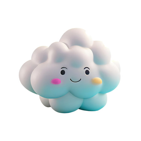 Blue abstract cute 3d cloud kawaii Render soft round cartoon fluffy icon isolated Transparent background png. Generative AI.の素材