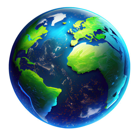 Planet Earth with clouds, Europe and part of Asia and Africa on Isolated Transparent png background. Generative AI.の素材