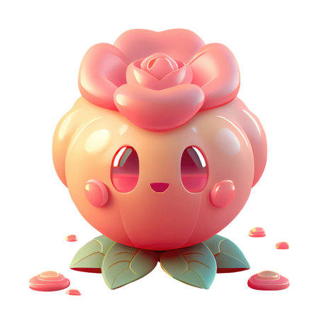 3d icon cute The flower of rose summer Cartoon sweet character kawaii style on Isolated Transparent png background. Generative AI.の素材