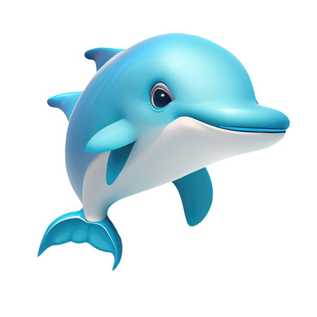 3d icon cute funny dolphin of underwater character cute cartoon shark, ocean predator cartoon style on Isolated Transparent png background. Generative AI.の素材