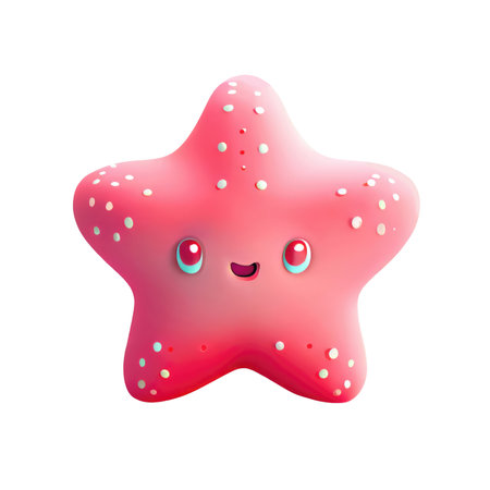 3d icon cute Starfish smiling cartoon illustration. Kawaii summer Ocean fish Minimal tropic beach object isolated Transparent background png. Generative AI.の素材