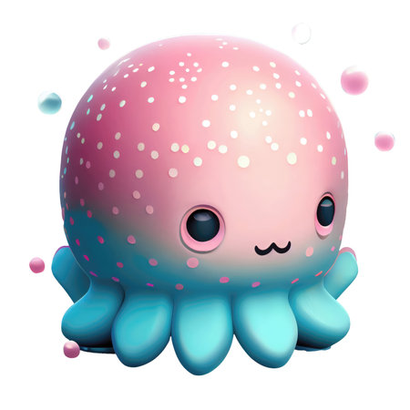 3d icon cute octopus kawaii smiling cartoon illustration. Summer Ocean fish Minimal tropic beach object isolated Transparent background png. Generative AI.の素材