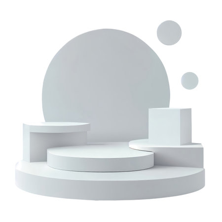 Empty 3d Mockup podium or white pedestal . Blank shelf product standing isolated transparent background png. Generative AI.の素材