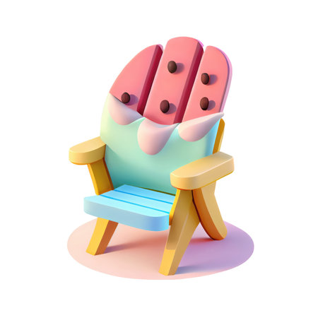 cute 3d icon summer Deck chair watermelon cartoon fluffy isolated Transparent background png. Generative AI.の素材