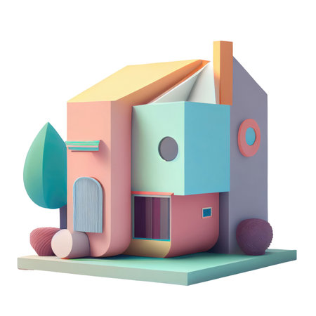 Cute 3d icon house symbol. Real estate, mortgage, loan concept. Cartoon minimal pastel color style on Isolated Transparent png background. Generative AI.の素材