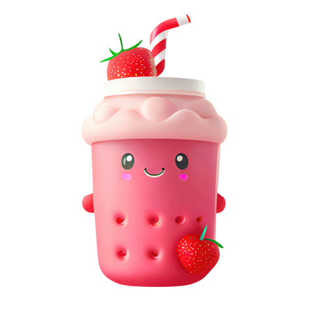 Cute Milkshake With strawberry Cartoon 3d Icon kawaii Illustration. Food And Drink isolated Transparent background png. Generative AI.の素材