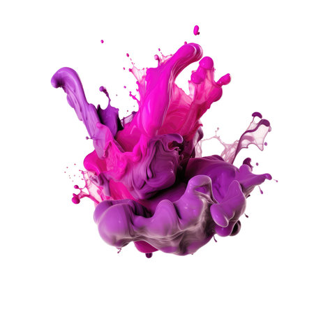 Splash of pink and purple paint isolated background transparent png. Generative AI.の素材