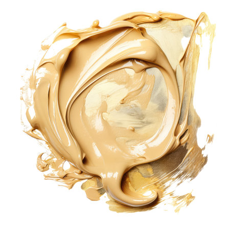 Abstract brush pastel stroke gold yellow oil acrylic paint stain impasto texture, painting isolated background transparent png. Generative AI.の素材