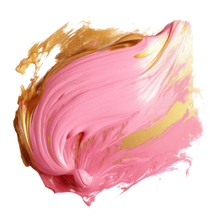 Abstract brush pastel stroke gold and pink oil acrylic paint stain impasto texture, painting isolated background transparent png. Generative AI.の素材