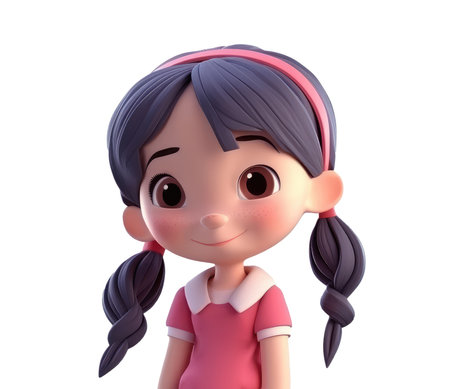 3D icon avatar Young lady illustration of smiling happy girl. Cartoon close up portrait of standing girl on isolated on transparent png background. Generative AI.の素材