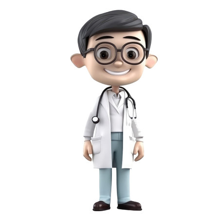Young smiling man doctor avatar, medical specialist Medicine concept. Cute 3d icon people character illustration. Cartoon minimal style on isolated transparent background png. Generative AI.の素材