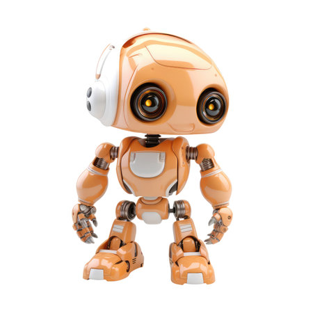 Cute Cartoon Yellow Robot 3d illustration, isolated Transparent background png. Generative AI.の素材