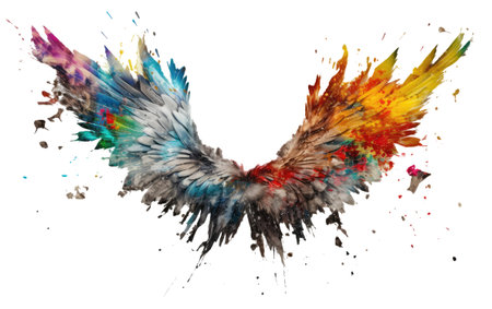 wings splash of colorful paint isolated on transparent png background Generative ai.の素材