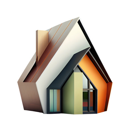 Cute 3d icon house symbol. Real estate, mortgage, loan concept. Cartoon minimal pastel color style on Isolated Transparent png background. Generative AI.の素材