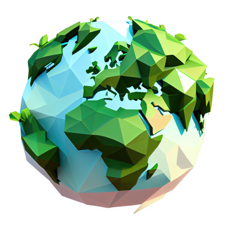 Cartoon planet cute 3d icon Earth day or environment conservation concept low poly. Save green low poly concept isolated Transparent background png. Generative AI.の素材