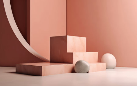 Abstract mockup 3D with cylinder pedestal podium. Minimal scene for product display presentation geometric platform pedestal pastel color. Stage for showcase. Generative AI.の素材