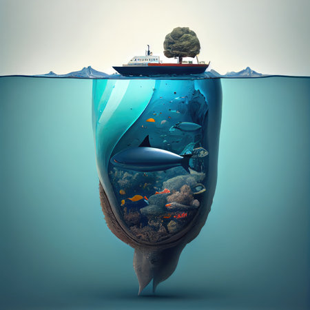 concept use of ocean resources, world environment day and environmentally friendliness or eco friendly, ecology, human cooperation on earth to help use resources cost-effectively. Generative AIの素材