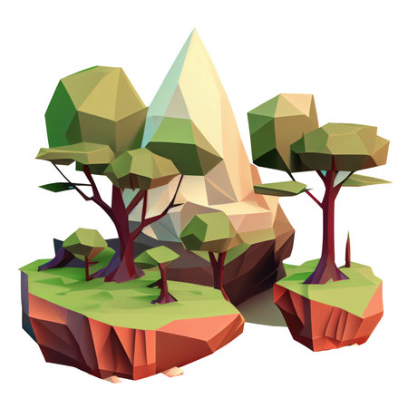 3d cute icon Summer tree cartoon isometric illustration on floating island low poly style isolated Transparent background png. Generative AIの素材