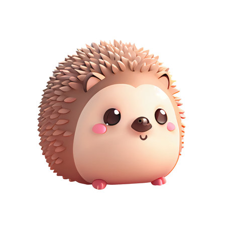3d cute Cartoon cute animal hedgehog kawaii Autumn illustration isolated background transparent png. Generative AI.の素材