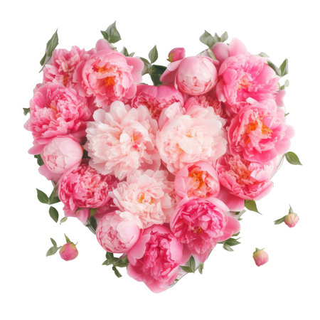 Heart shaped love flower bouquet pink anemones, valentines day illustration wedding, mothers Day isolated on transparent png background Generative ai.の素材