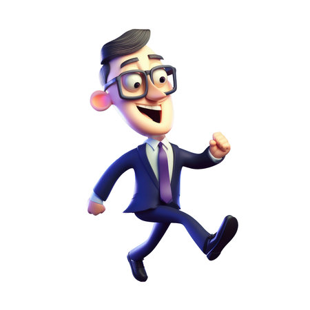 3d icon cute Young smiling Happy running businessman man, people character illustration. Cartoon boy minimal style on Isolated Transparent png background. Generative AI.の素材